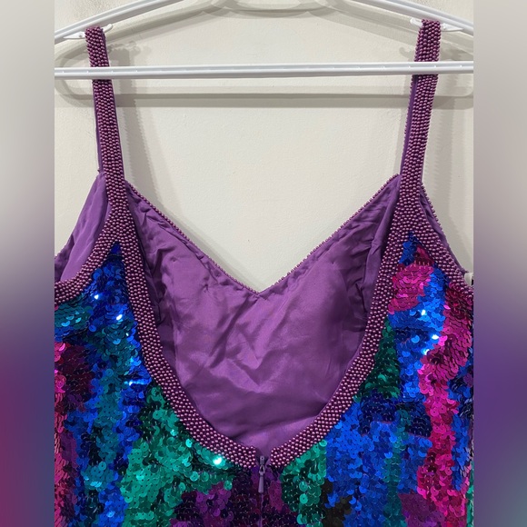 Alyce Designs Vintage Silk Sequinned Beaded Sleeveless Party Evening Dress 10 - Picture 5 of 13